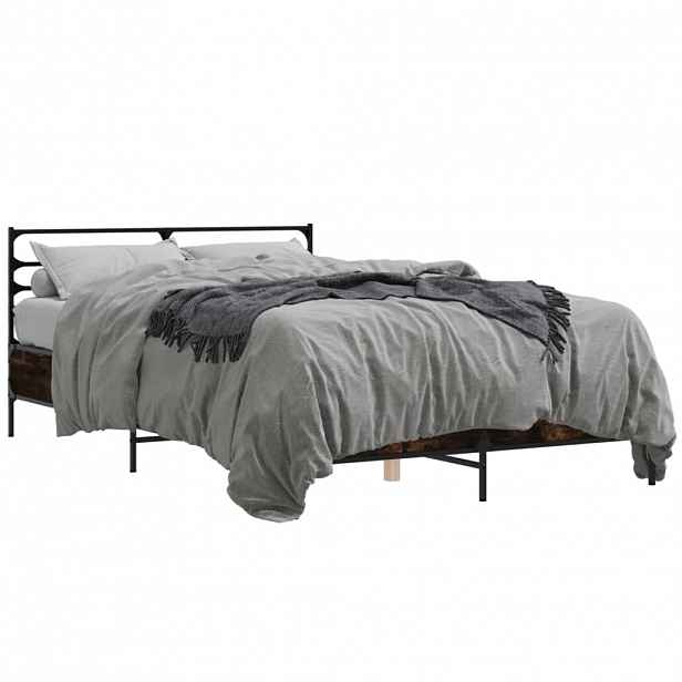 vidaXL Rám postele kouřový dub 120 x 190 cm kompozitní dřevo a kov