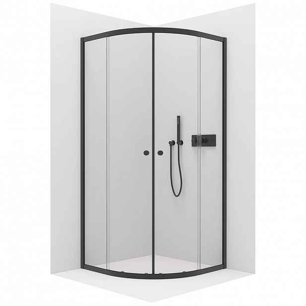Sprchový kout Orso L/P - 5 mm - čtvrtkruh - R550 - černá, transparentní sklo - 80x80x195 cm - posuvný