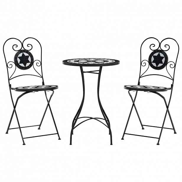 vidaXL Mozaikový bistro set černý a bílý železo a keramika