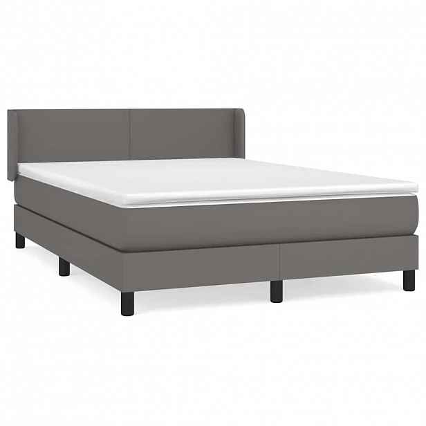 vidaXL Box spring postel s matrací šedá 140x200 cm umělá kůže