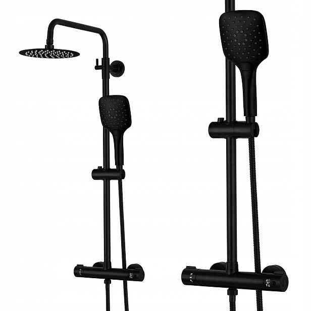 Černý Sprchový Set S Kovovou Dešťovou Sprchou 20 CM