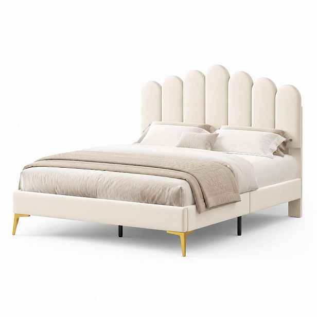 CHICFURN ČALOUNĚNÁ POSTEL 140/200 cm v béžové barvě se sametovým čelem