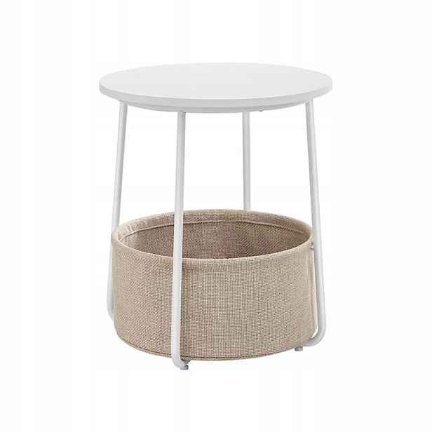 Kávový stolek Songmics kulatý 45 x 45 x 51 cm bílý s košíkem/ sog25G