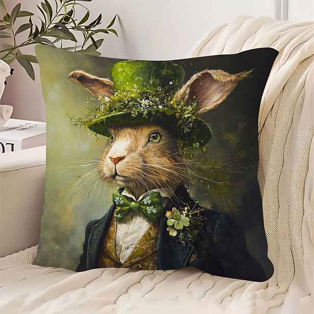 TEMU 1 kus, tradiční styl dekorativní polštářek na Den svatého , 18x18 palců, oboustranný krátký plyš, polyester 100%, uzavírání na zip, ruční praní,