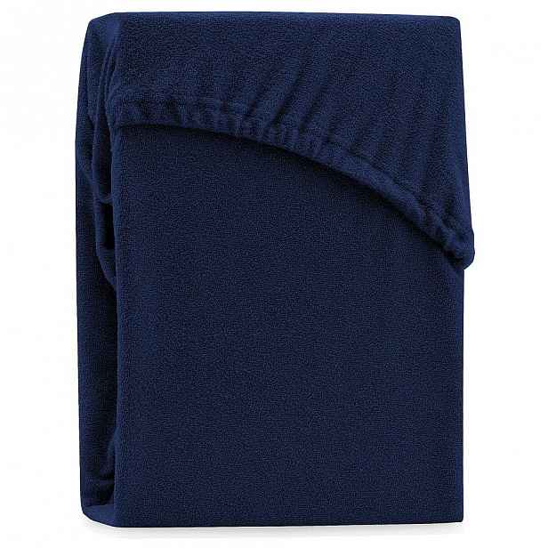 Tmavě modré elastické prostěradlo na dvoulůžko AmeliaHome Ruby Navy Blue, 180-200 x 200 cm
