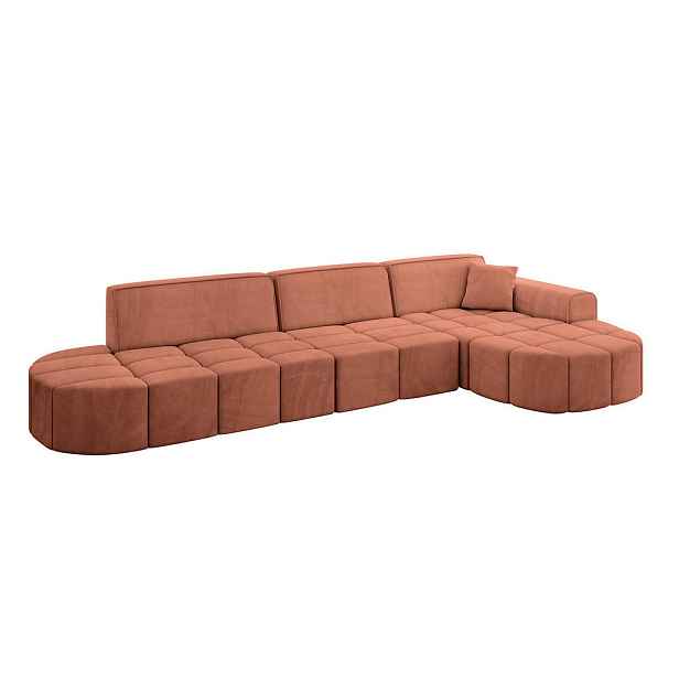 ALTDECOR ROHOVÁ SEDAČKA s otomanem, pravá LIVO-L2 337x173x79,5 Meruňková Velur