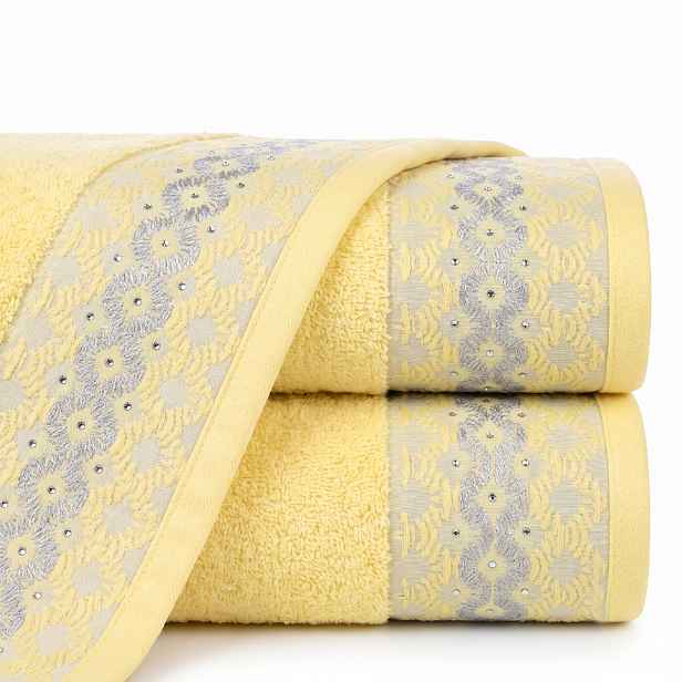 Bavlněný froté ručník s bordurou MOLY 50x90 cm, žlutá, 480 g/m2