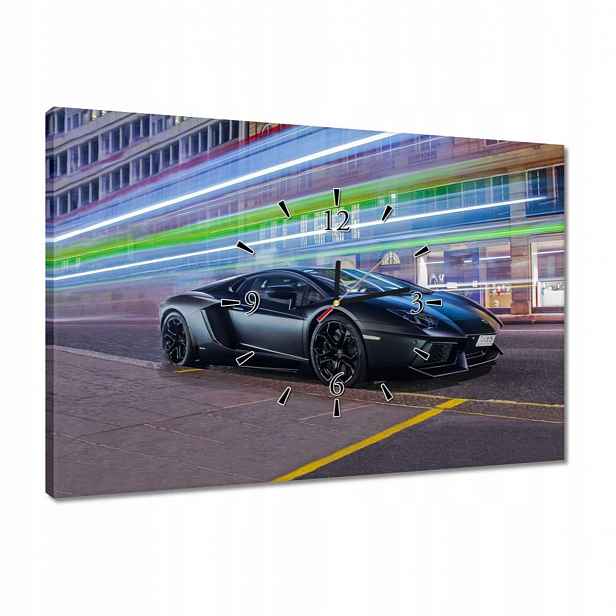 Hodiny 60x40 Rychlé auto bliká v noci