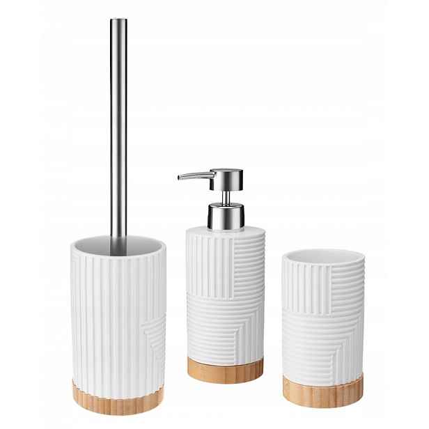 Koupelnová sada 3-dílná Camino polyresin bílý mat bambus loft boho