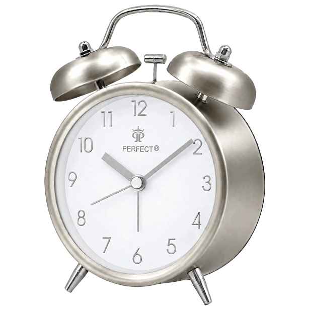 Křemenný budík Perfect Tb 09805 Stříbrný Bílý ciferník Tiché podsvícení