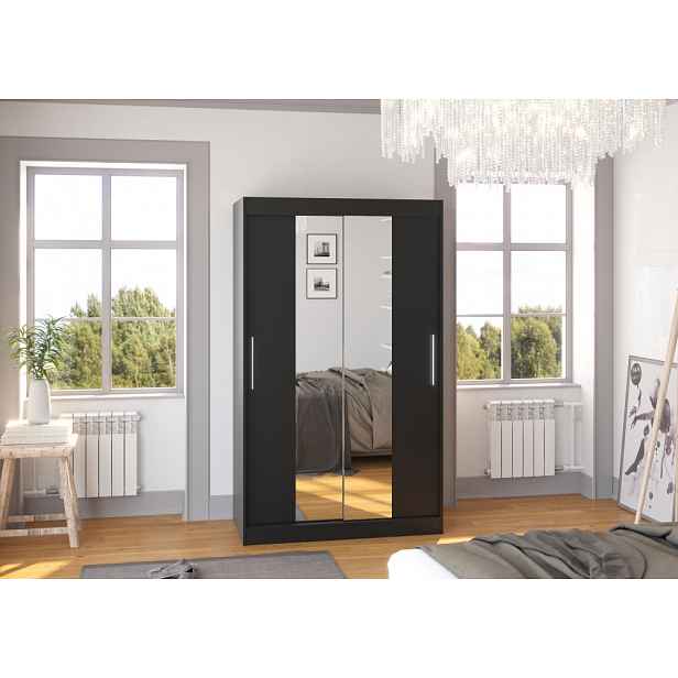Šatní skříň se zrcadlem 120 cm HABRA - černá
