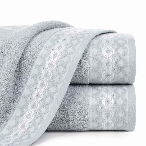 Bavlněná froté osuška s bordurou MOLY 70x140 cm, stříbrná, 480 g/m2