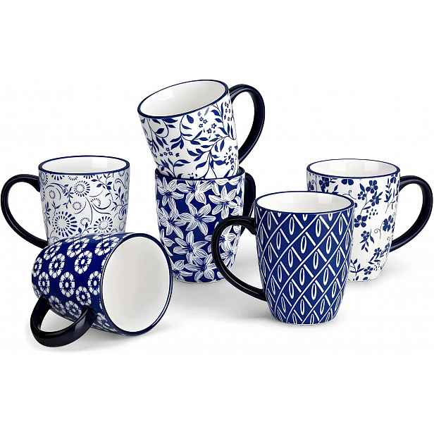 Šálky Na Kávu 6 Ks 360 ML Porcelánové Vintage Modré