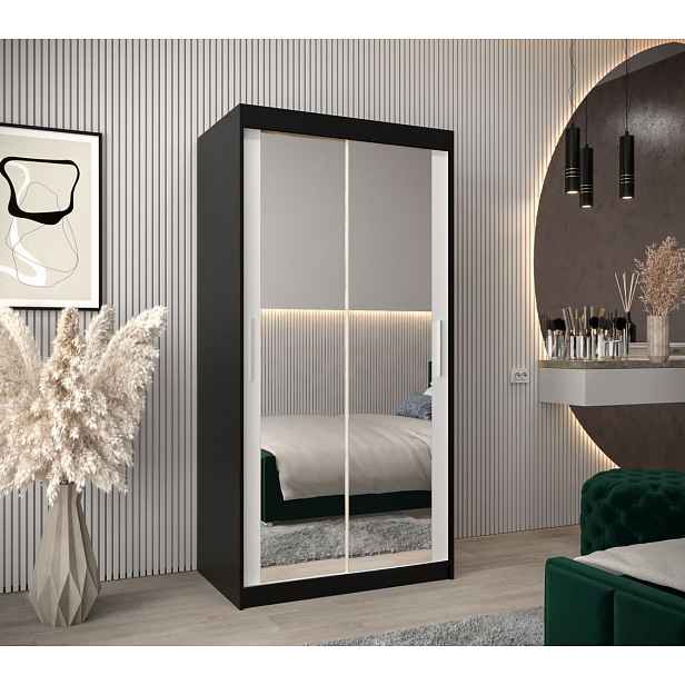 Skříň s posuvnými dveřmi v šířce 100 cm TIMEA 3 - černá / bílá