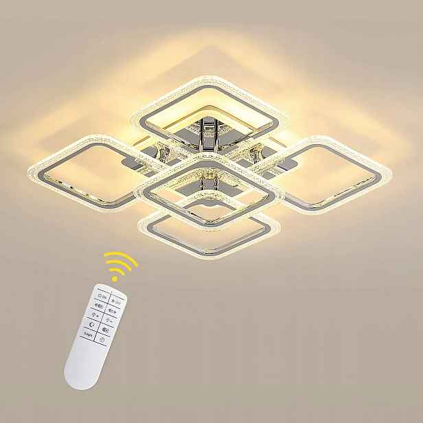 Stropní svítidlo Led lustr s dálkovým ovládáním chromovaný čtvercový moderní