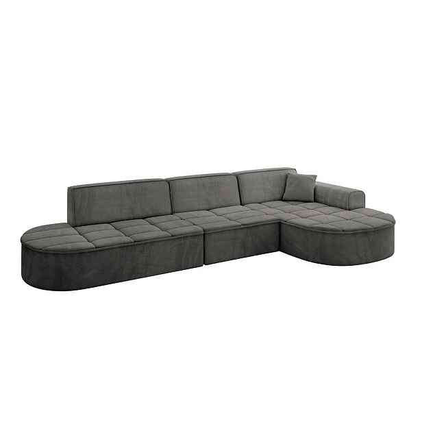 ALTDECOR ROHOVÁ SEDAČKA s otomanem, pravá TARO-L2 328x171x79,5 Tmavě šedá Velur