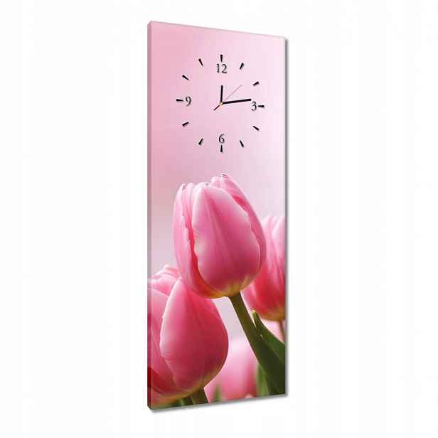 Hodiny 40x100 Růžové tulipány