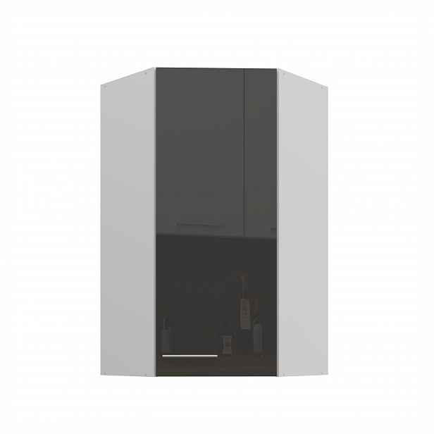 Horní rohová skříňka Lara 60x60 GN-108 1F (45°) Barva korpusu: Bílá, Barva dvířek: Šedý lesk