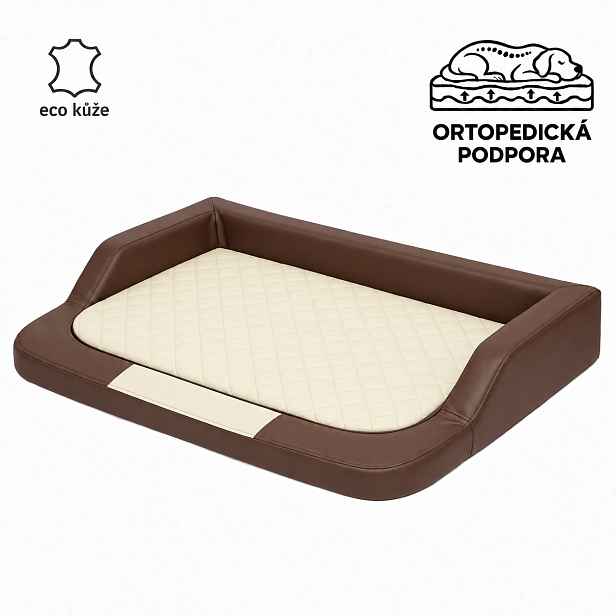 Luxusní ortopedický pelíšek pro psy ORTAVIO ECO SKIN hnědý/béžový L, XL, XXL Rozměr: XXL-120x80 cm