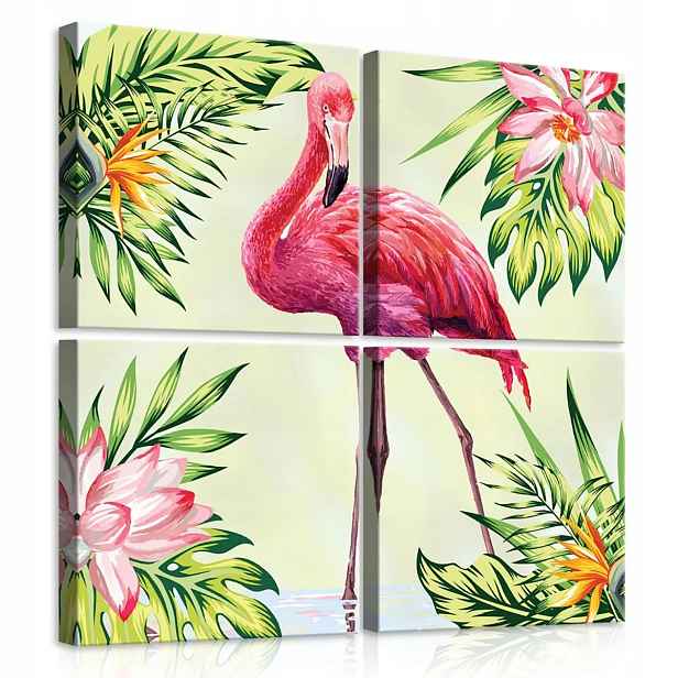 Obraz Na Plátně Canvas 50x50 Plameňák Pták Květiny
