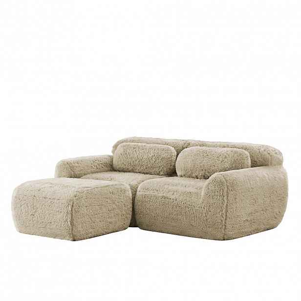 OKWISH MODULÁRNÍ pohovka světle khaki z plyše bez montáže s měkkým polstrováním