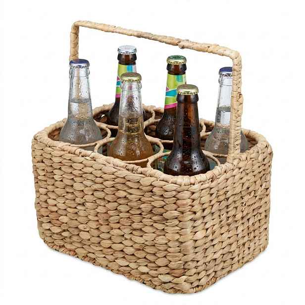 Relaxdays NOSIČ LAHVÍ Přírodní pro 6 lahví vodní hyacint 34 cm