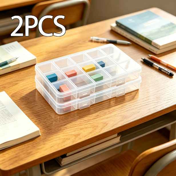 TEMU 2 ks Pevný úložný 15 přihrádkami, průhledný plastový úložný box - Multifunkční organizér na šperky, korálky, řemeslné potřeby a drobné nářadí -