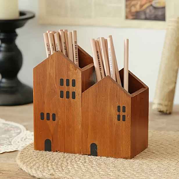 TEMU Sada 2 ks Japonské Retro Dřevěné Úložné Boxy ve Tvaru Dřevěného Domku - Vintage Stolní Organizér s Otevřeným Vrškem, Robustní Dřevěná Konstrukce