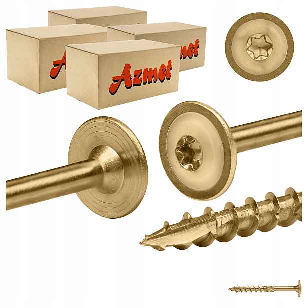 Tesařské vruty 10x100 mm Torx na dřevo talířové 200 ks Azmet WCT-1010