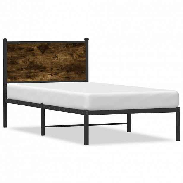 vidaXL Kovový rám postele bez matrace kouřový dub 90 x 190 cm