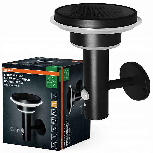 Zahradní solární Led nástěnné svítidlo Snímač pohybu soumraku 6W 400lm 3000K Osram