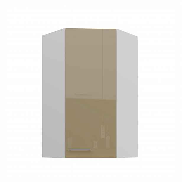 Horní rohová skříňka Lara 60x60 GN-108 1F (45°) Barva korpusu: Bílá, Barva dvířek: Cappucino lesk