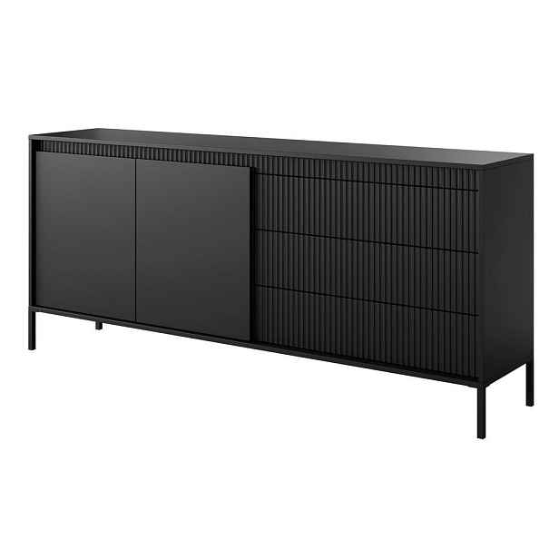 MASSENO KOMODA SENSATO, 187/81/40 cm se 3 zásuvkami a 2 dvířky, černá