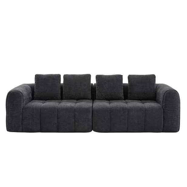 Redom MODULÁRNÍ pohovka 260/95,5/70 cm bez montáže se sametovým potahem a hlubokým sedem, Tmavě šedá
