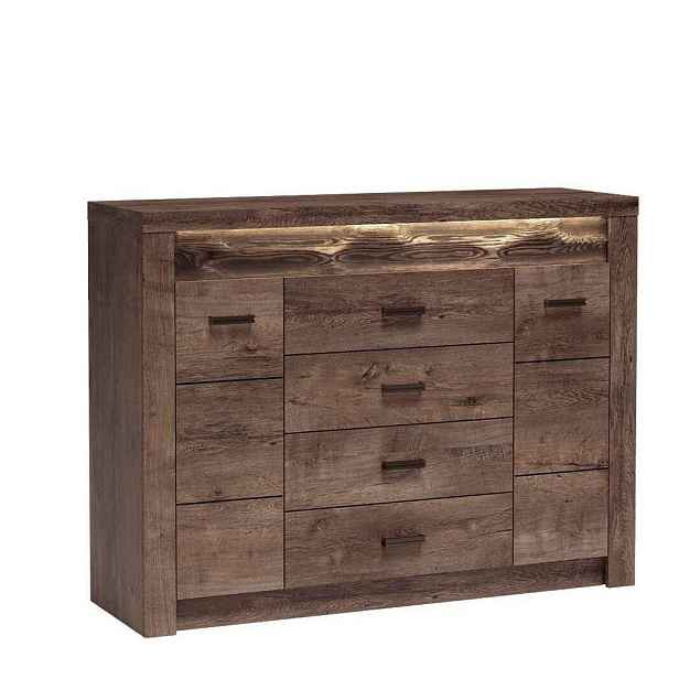 MASSENO KOMODA ZERI, 137/103,5/42 cm se 4 zásuvkami a 2 dvířky, hnědá