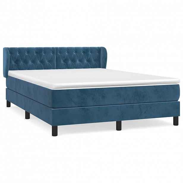 vidaXL Box spring postel s matrací tmavě modrá 140x200 cm samet