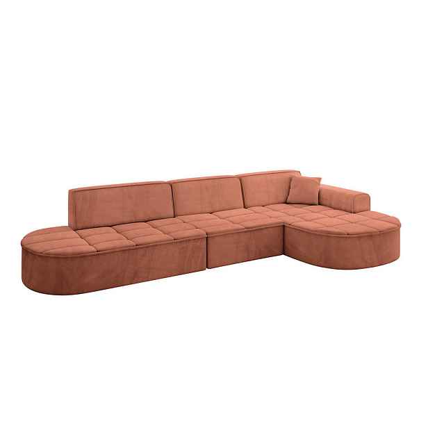 ALTDECOR ROHOVÁ SEDAČKA s otomanem, pravá TARO-L2 328x171x79,5 Meruňková Velur