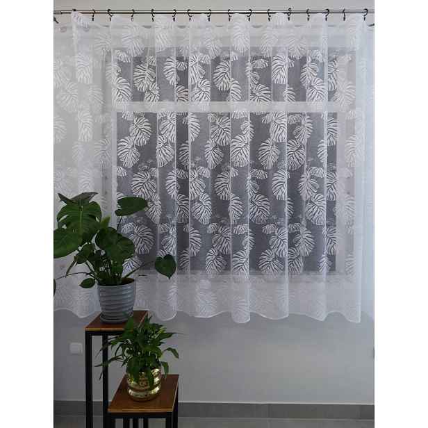 Mg Záclona Listy monstera 34949 Bílá hotová s páskou 250x160 M