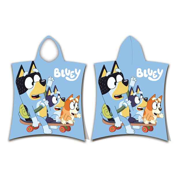 Modré bavlněné dětské pončo velikost 3-8 let Bluey Skate – Jerry Fabrics