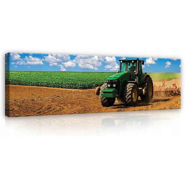 Obraz 145x45 Traktor pole orka léto zemědělství nebe mraky práce příroda