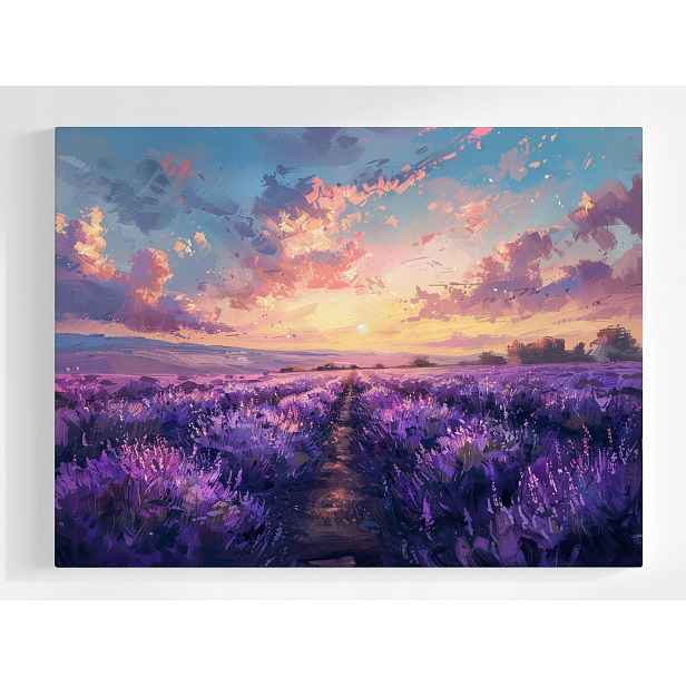 Plakát Krajina Pole Levandule Květiny Slunce Západ 100x75