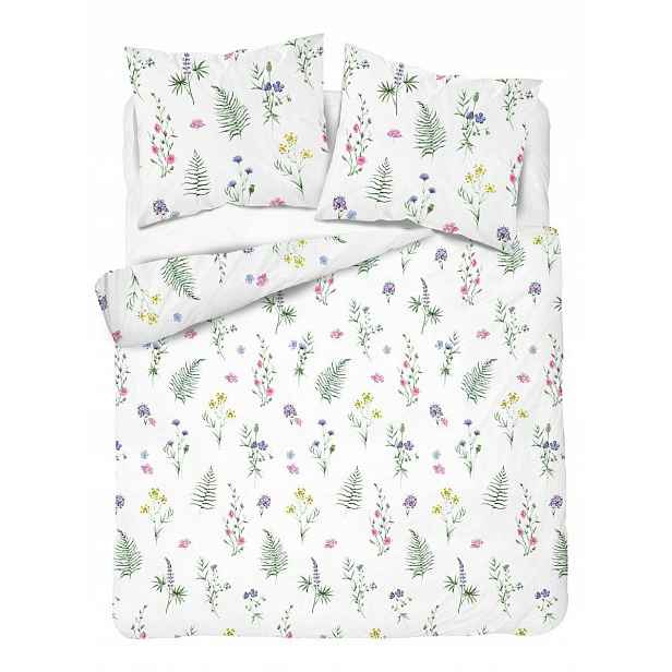 Povlečení Home Satin 160x200 bílé s polními květy a bylinkami