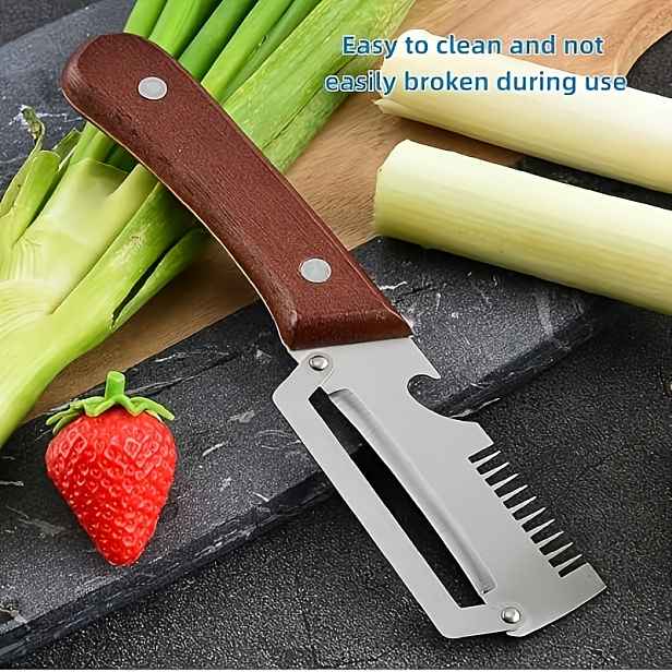 TEMU Vysoce odolná nerezová škrabka a kráječ na zeleninu s kráječem jarní cibulky, multifunkční kuchyňský nástroj s rovnou čepelí a ergonomickou