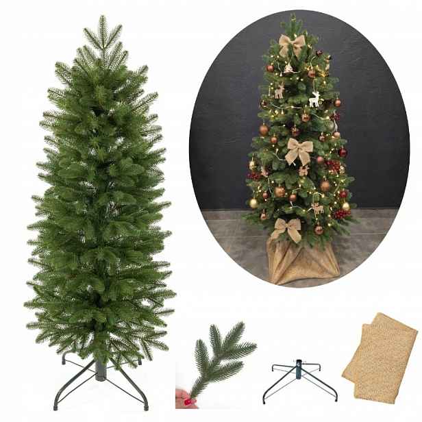 Umělý Vánoční Stromeček Úzký Smrk Royal Slim 100% Pe 125 cm Kovový stojan na jutu