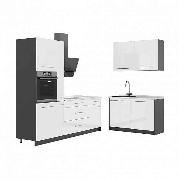 Vicco KUCHYNĚ Fame-Line, Bílá vysoký lesk/Antracit, 220 x 120 cm, PD Mramor