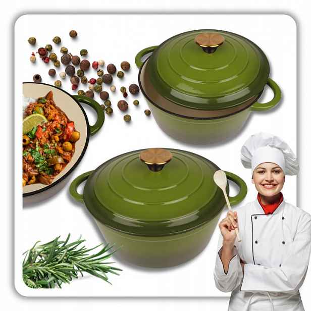 Hrnec 5L Smaltovaná Olivová Poklice Plyn/indukce Trouba 26 CM