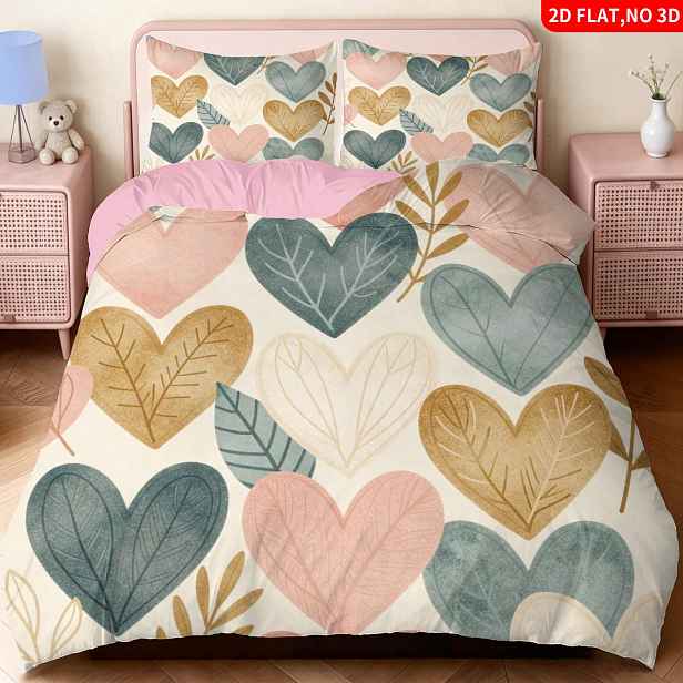 TEMU 2/3ks 2D Plochý Tisk Boho Chic Povlak na Přikrývku se Srdcovým , Ložní Prádlo, Béžová, Růžová, Modrá, Zlatá Akvarelová Květinová Vzorec, Vhodné