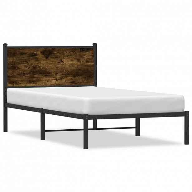 vidaXL Kovový rám postele bez matrace kouřový dub 107 x 203 cm
