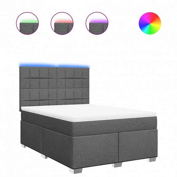 vidaXL Box spring postel s matrací tmavě šedá 140x200 cm textil