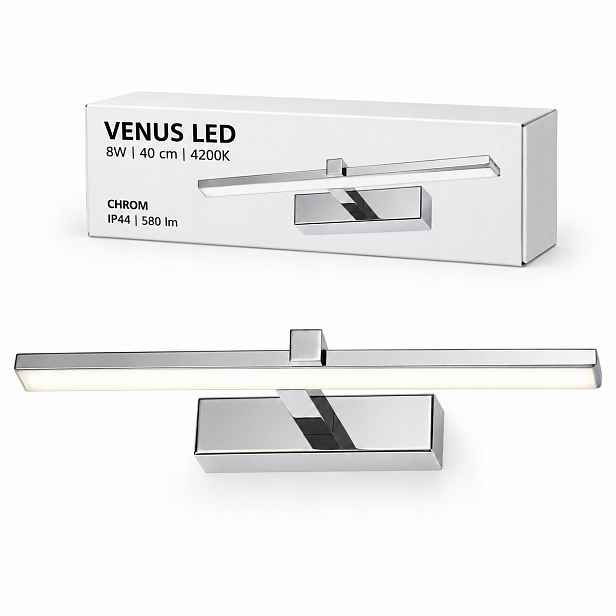 Chromované nástěnné svítidlo Venus Led 8W 40 cm nad zrcadlo do koupelny 4200K IP44 580lm
